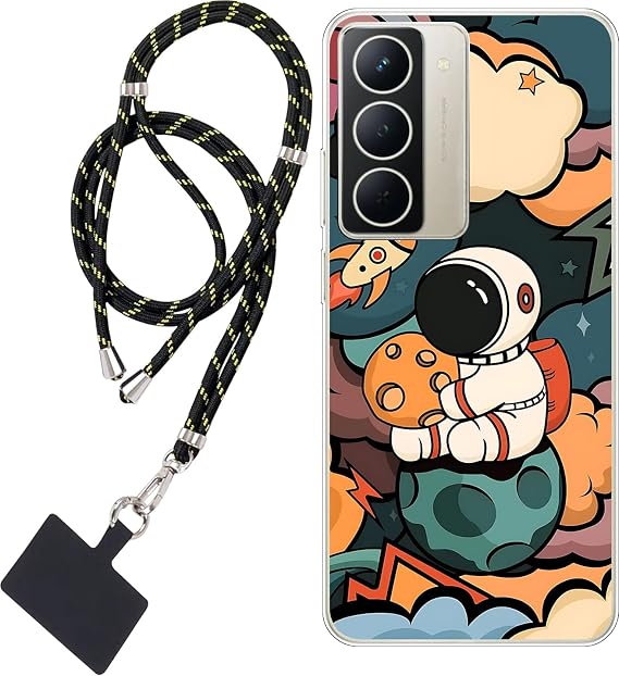 Case Compatible with REALME NARZO 80X 5G,Clear with Design Soft TPU Shock Absorption Slim Embossed Pattern anime aviator Rocket+Cell Phone Lanyard ×1