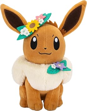 Pokemon PKW3667-20 cm Plush - Eevee with Flower Crown, Official Plush