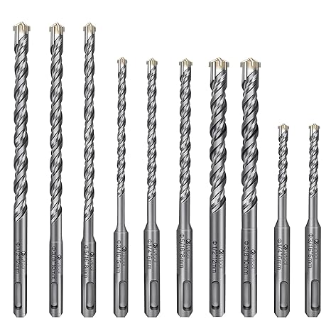 SDS Plus Drill Bits Set - Lytool 10 PCS Concrete Drill Bits for Rotary Hammer, Compatible with Dewalt, Bosch - Carbide Tipped for Masonry, Brick, Ceramic Tile, Stone 3/16"-1/2" (5-12 mm)