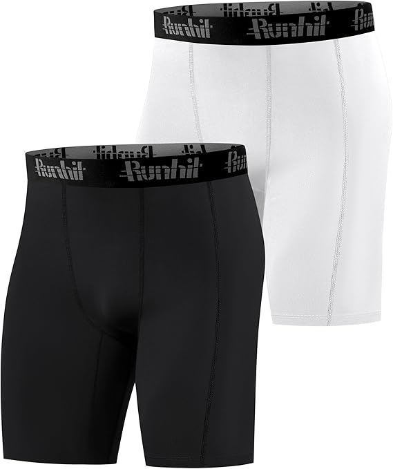 Runhit 1 or 2 Pack Compression Shorts Men, Anti Chafing Moisture Wicking Underwear Base Layer Shorts, Quick Dry Spandex Fabric Sport Tights