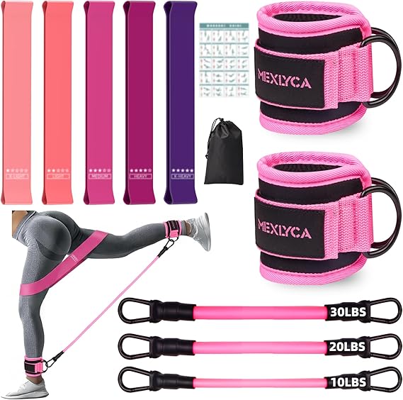 Resistance Bands Set – Resistance Band and Adjustable Ankle Exercise Bands with cuffs for Training, Working Out, Yoga,Home Gym with Training Guidance & Carry Bag,Set of 8
