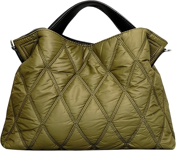 Puffer Tote Bag Puffer Tote Bag for Women, Large Capacity Quilted for Women, Soft Plaid Puffy, Trendy Purse with Adjustable Shoulder Strap