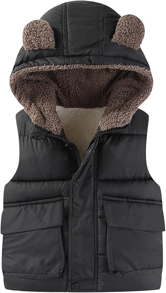 AIWUHE Toddler Boys Girls Hooded Puffer Vest Padded Warm Winter Jacket Sleeveless Bear ears Zipper Up Coat with pocket 1-7Y
