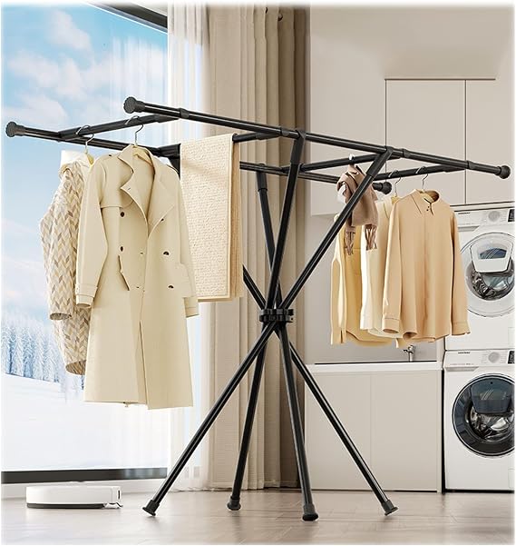 Clothes rack floor folding bedroom drying rod household clothes rack balcony clothes rack indoor coat rack(White)