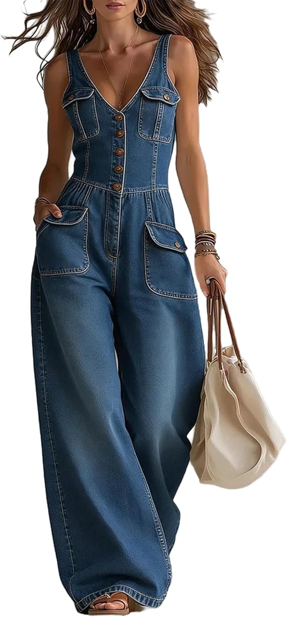 Denim Jumpsuit for Women Loose Fit Sleeveless Jean Jumpsuits Western Cowgirl Outfits Y2k