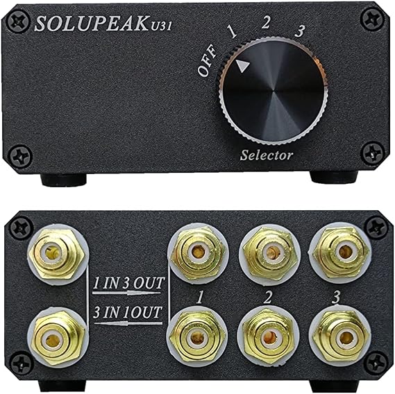 U31 3 Way RCA Audio Switcher, Stereo Audio Switch Selector Box | 3 IN 1 OUT you quickly sw between 3 audio sources in or compare 3 equipments, avoiding frequent cable changes,Bi-Direction