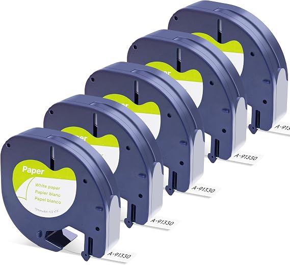 Replace for DYMO LetraTag Refills 91330 LT Label Tape Self-Adhesive Paper for Dymo LetraTag LT-100T LT-100H QX50,Black on White,1/2" x 13'(12mm x 4m),5Pack