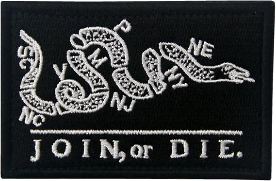 Join Or Die Tactical Embroidered Morale Applique Fastener Hook&Loop Patch - Black