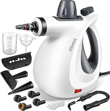 Pressurized Handheld Multi-Surface Natural Steam Cleaner with 12 pcs Accessories, Multi-Purpose Steamer for Home Use, Steamer for Cleaning Floor, Upholstery, Grout and Car Grey