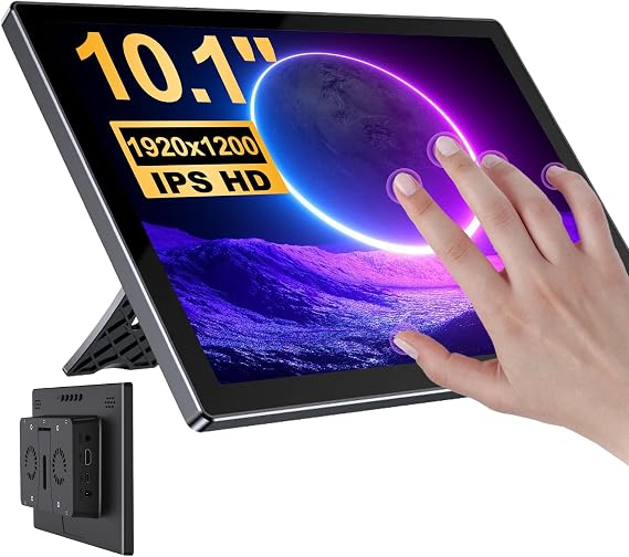 10.1 Touchscreen Monitor for Raspberry Pi,1920 * 1200,HDMI USB-C(black) | 5-point touch,Quick response,Dual-Speaker,16:10,178viewing angle,400nits,1500:1,VESA,72%NTSC,IPS