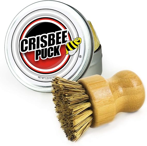 Cast Iron Seasoning Brush Combo II - Crisbee Puck & Bamboo Brush - Maintain a Cleaner Non-Stick Skillet - Perfect for Cast Iron and Carbon Steel Cookware