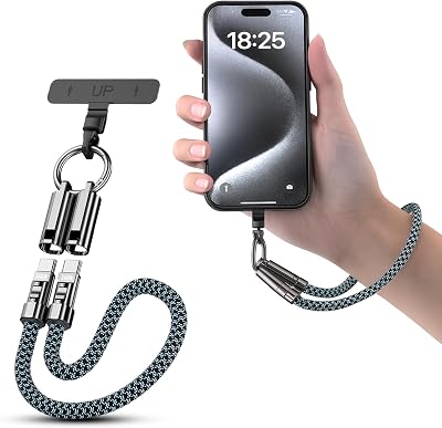 TOP-UP Hand Wrist Lanyard 1ft 30cm Universal Cell Phone Strap with Built-in 240W USB C Charging Cable & Data Transfer Durable Rope, Travel Essentials for iPhone 171615 & Smartphones