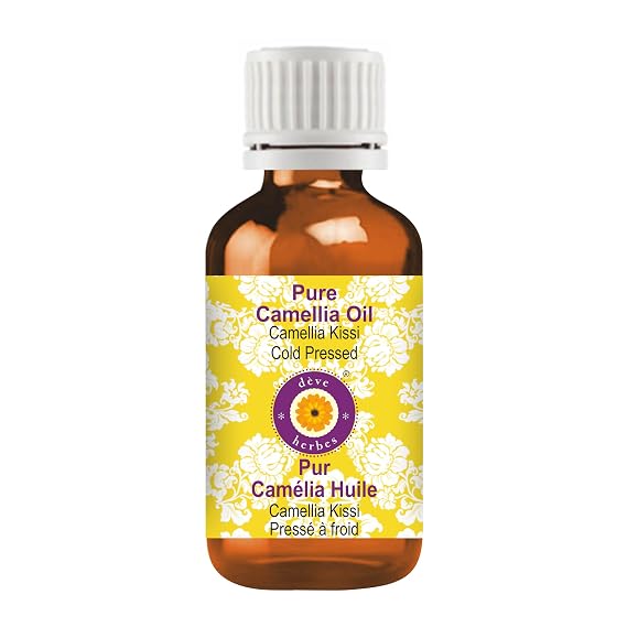 Deve Herbes Camellia Oil (Camellia kissi) | Cold Pressed | Pure | Natural | Undiluted | For Diluting Essential oils | For Skin & Massage | Non-Sticky | Lightweight | Men & Women | 50ml (1.69 oz)