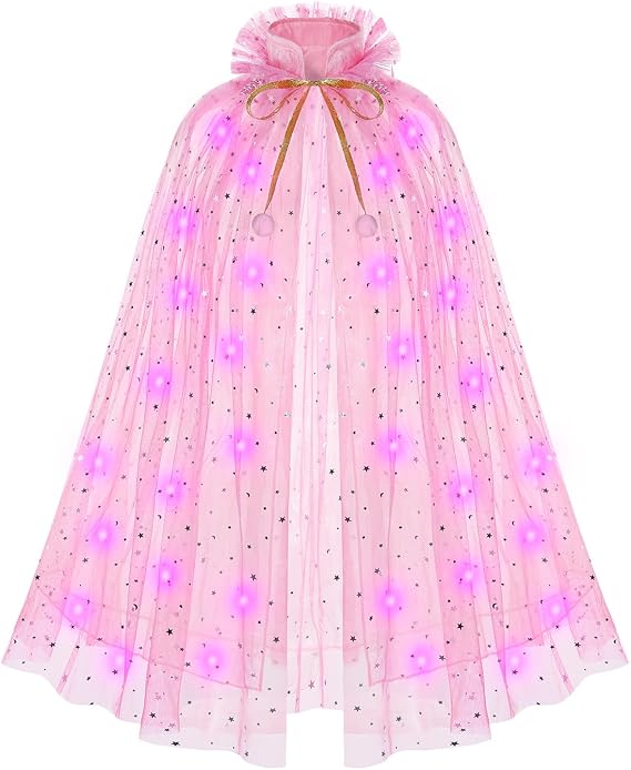 Light Up 2 Layered Tulle Girls Princess Cape, Led Costume Accessories