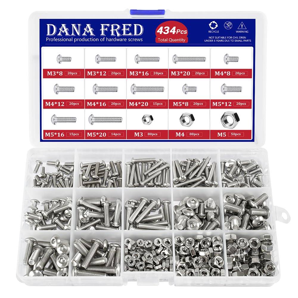 Fasteners Stainless Steel Hex Button Head Cap Screws and Nuts Assortment Kit 434Pcs M3 M4 M5