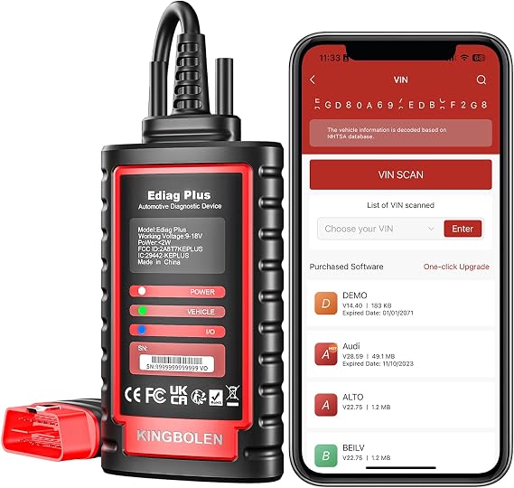 KINGBOLEN Ediag Plus OBD2 Diagnostic Device Bi-Directional OBD2 Bluetooth Diagnostic Tool for iOS & Android Error Code Reader with ECU Coding CAN-FD Auto VIN 15+ Reset Functions