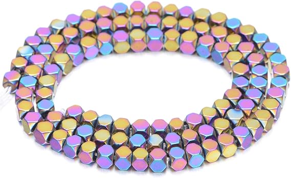AD Beads Natural Hematite Gemstone Faceted Square Cube Loose Beads 16" 2x2mm 4x4mm (4x4mm, Metallic Multi-Colored)