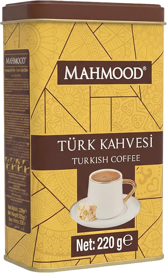 Mahmood Coffee, Medium Roast, Ground, Turkish Coffee, 220g, Traditional Flavor, Arabica Beans, Tin