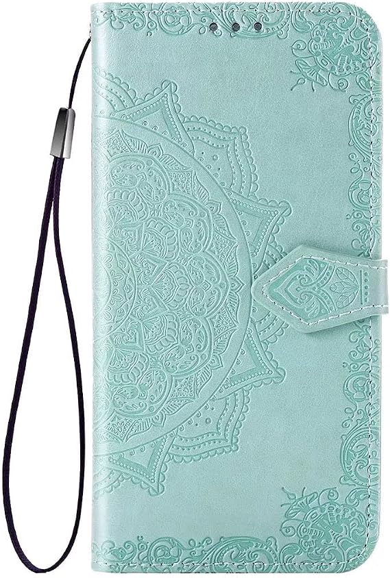 For iPhone 15 Pro Case Flip Phone Case Mandala Embossed Phone Case Shockproof PU Leather Stand View Wallet Bookstyle Case Cover Silicone Bumper Phone Case for iPhone 15 Pro Mint Green