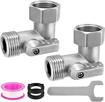 Heavy Duty 304 Stainless Steel 90 Degree Hose Elbow Connector, 90 Degree Garden Hose Elbow Adapter with Shut Off Valve, 3/4" GHT Inlet and Outlet, for RVs, Garden Hose & Outdoor Spigot(2 Packs)