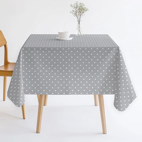Home Direct Wachstuch Tischdecke Wachstuchtischdecke Abwaschbar Eckig 140 x 180 cm Kleine Tupfen Hellgrau