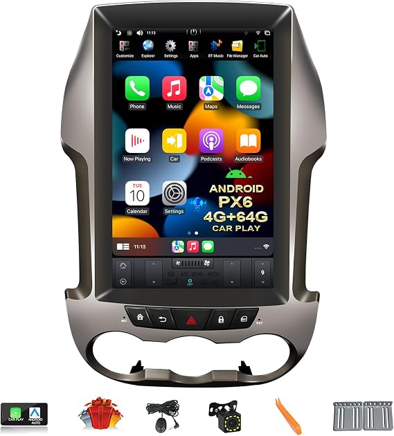 CUSP 12.1" Android Car Stereo for Ford Ranger 2011-2016 / F-250 2011-2016, Wireless CarPlay & Android Auto, PX6 4GB+64GB Vertical Screen GPS Navigation Head Unit, DSP, WiFi, Bluetooth, SWC