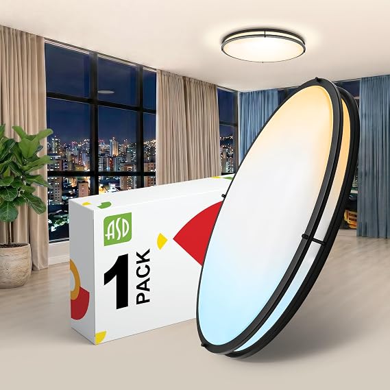 ASD LED 10" Round Flush Mount Lighting, Close to Ceiling Light Fixture | 3CCT, Dimmable, Energy Star, ETL Listed | 16W 1041LM 3000K-5000K 120V | Low Profile Double Ring Lamp | Black