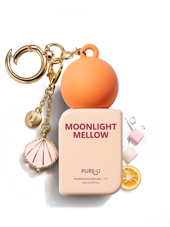 PUREU Sweet Marshmallow Pheromone Perfume Oil for Women, Long Lasting Extrait de Parfum Roll On with Clip-on Keychain, Alcohol-Free Women's Cologne Travel Size for Brunch Date & Fluffy Vibe 0.34 Fl OZ