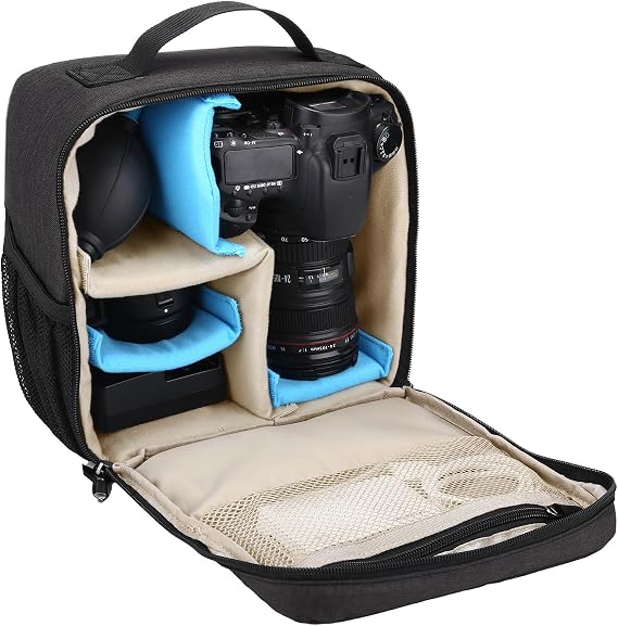 BAIGIO Camera Insert Bag Inner Case High-Capacity Shockproof and Water-resistant DSLR SLR Camera Inner Bag Foldable Protective Bag Inner Camera Organizer with Handle (Black 2)