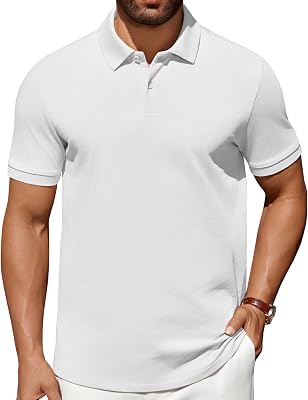 COOFANDY Golf Polos for Men 100% Cotton Polo Shirt Mens Tops Collared Shirts Short Sleeve Dress Polo Button Shirts Business Casual Polo