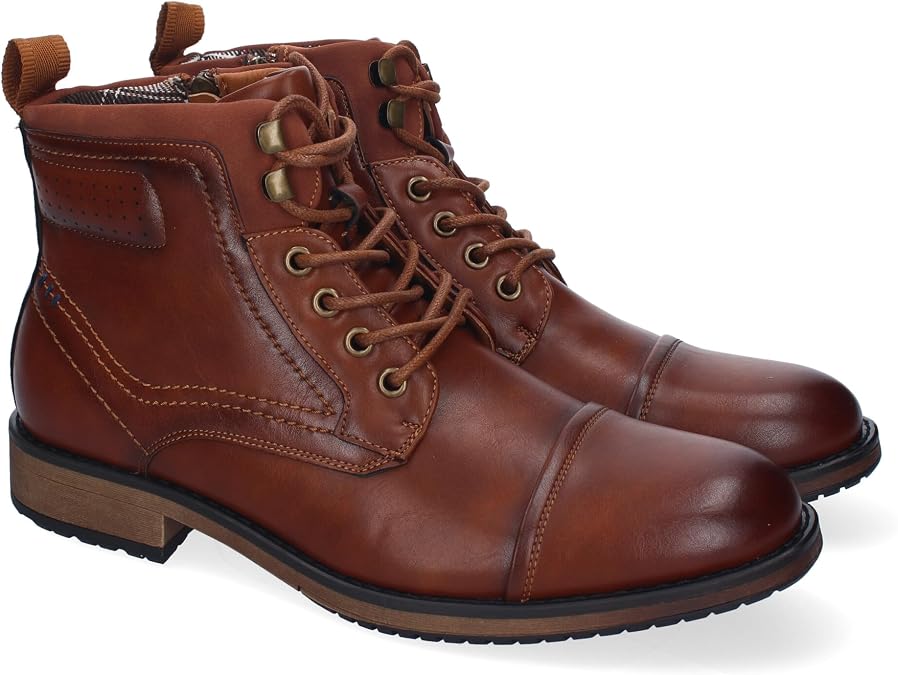 shoes& Mens Boots Comfortable and Elegant Classic Design Round Toe Stitching Lace Up Closure Side Zip
