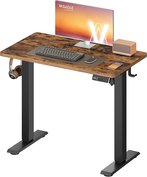 VASAGLE Electric Standing Desk, Height Adjustable Desk, Sedentary Reminder, 4 Memory Heights, for Home Office, 80 x 50 cm, Rustic Brown LSD308KD01