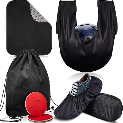 Charniol 8 Pcs Bowling Shoe Protector Covers Seesaw Microfiber Ball Polisher Towel Sanding Pads with Storage Bag Bowling Accessory Kit for Sport Equipment