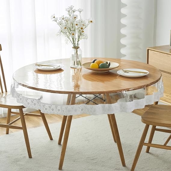 Clear PVC Table‑Cloth With 100% Waterproof Feature | Thick Vinyl Material, Oil‑Resistant Surface, Spill‑Proof Coating, Available in Round‑150cm for Kitchen & Dining‑Tables