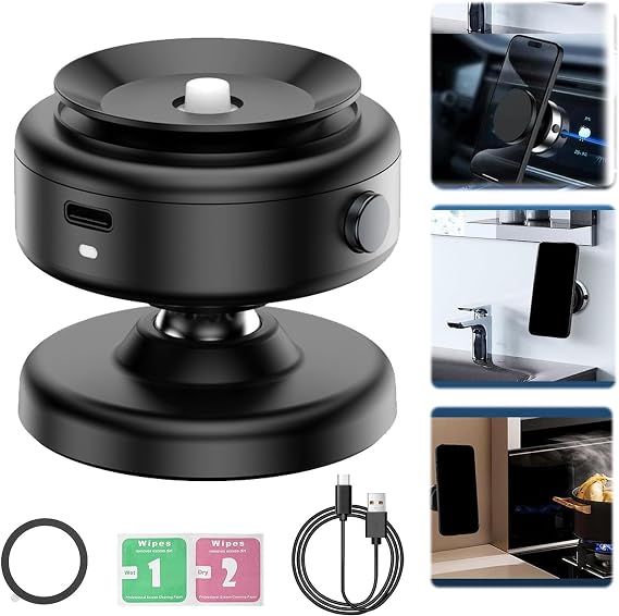 360 Rotatable Car Magnetic Phone Holder - Electric Suction Cup Vacuum, Powerful Suction (Black, Old)