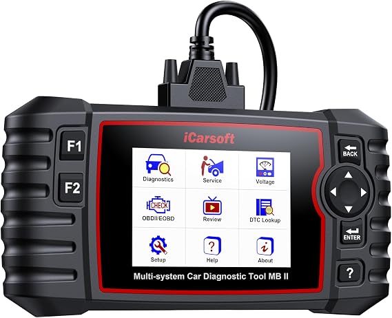 iCarsoft OBD2 Scanner Diagnostic Tool MB II with Oil/ABS Bleeding/SAS Reset, Full OBDII Modes Full Systems Car Code Reader with Battery Test, Live Data, Full ODB2 Scan Tool, Lifetime Free Updates