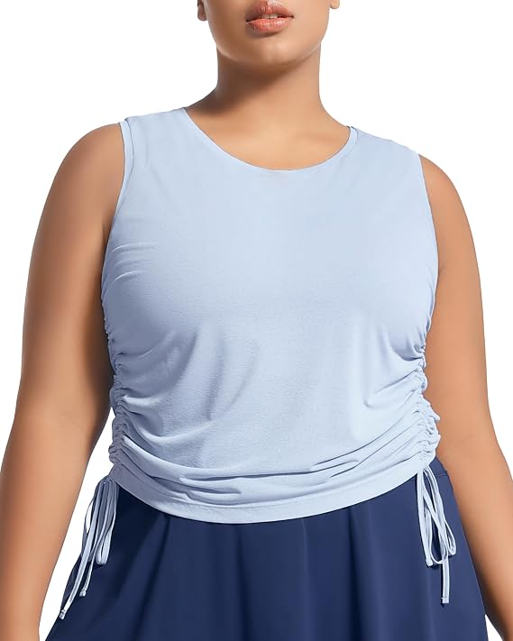 Plus Size Tank Tops for Women Drawstring Sleeveless Quick Drying Tennis Shirts Loose Fit Running Golf Pickleball Outfits