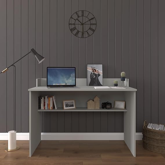 ASRA TREND Kül Gri ÇM-01 Alt Raflı Çalışma Masası 120x60 cm Arka Panel Korumalı Bilgisayar Masası%100 MDFLAM Modern Ofis ve Öğrenci Masası