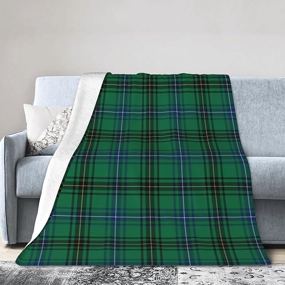Fleece Blanket Throw Blanket, Clan Henderson Bright Green Scottish Tartan Lightweight Blanket for Sofa, Couch, Bed, Camping, Travel - Super Soft Cozy Microfiber Blanket 50"X40"