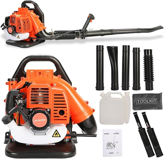 Gas Leaf Blower, 52CC 2 Stroke 550CFM Backpack Gas Powered Leaf Blower, High Strength Snow Blower, Grass Lawn Blower Air Cooling Gasolines Backpack Grass Blower for Gutter Garden Yard Orange (550CFM)