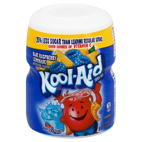 Kool-Aid Ice Blue Raspberry Lemonade Powdered Drink Mix, Caffeine-Free Soft Drink Concentrate, Bulk 12-Pack, 20 Oz Canisters