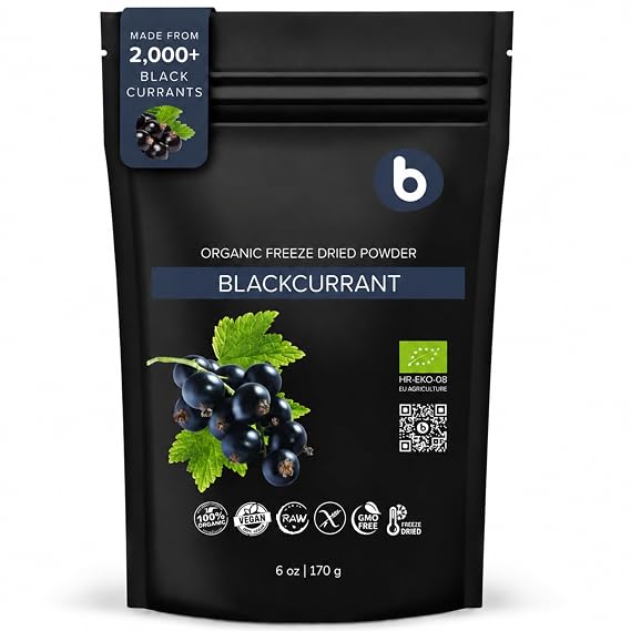 Organic Black Currant Powder from Freeze Dried Black Currants - Rich in Anthocyanins & Polyphenols - Plant Based Vitamin C - for Smoothies, Baking & Organic Food Coloring 6oz