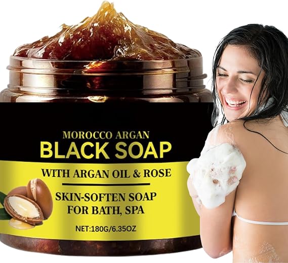 Moroccan Black Soap Beldi Soap 180g | Deep Cleaning, Exfoliating, Moisturising Body Scrub, With Argan Oil for Rough & Dry Skin