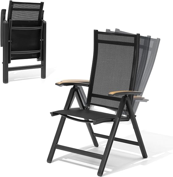 Folding Patio Chairs Set of 2, Aluminum High Back Outdoor Recliners