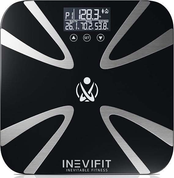 INEVIFIT Body Fat Scale, Highly Accurate Digital Bathroom Body Composition Analyzer, Measures Weight, Body Fat, Water, Muscle, BMI, Visceral Levels & Bone Mass for 10 Users. Includes Batteries.