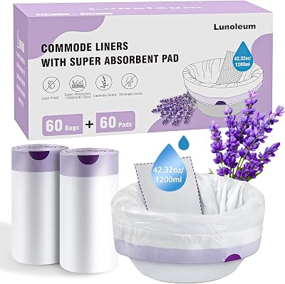 Commode Liners with Absorbent Pads, 60 Commode Liners and 60 Commode Pads, Potty Bags for Portable Toilet Potty Chair Liners for Portable Toilet, Adult Commode Chair and Bedpan