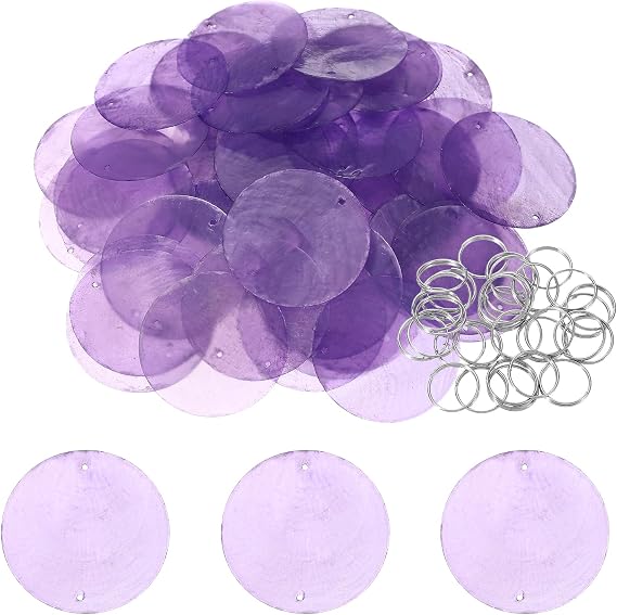 Round Capiz Sea Shells, 2" Shells for Crafting with Closed-end Ring Seashell Beach Real Seashells Fitting for (Wind Chimes Jewelry Making DIY Craft Decoration), 50Pcs&Purple