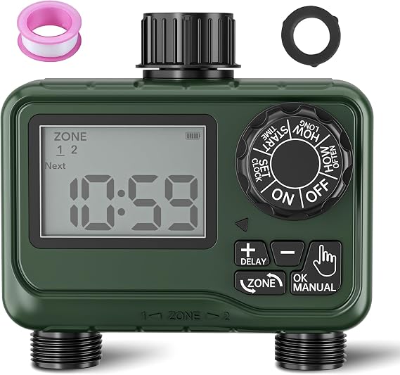 BN-LINK Outdoor Water Timer for Lawn, 2 Zone Programmable Sprinkler Timer