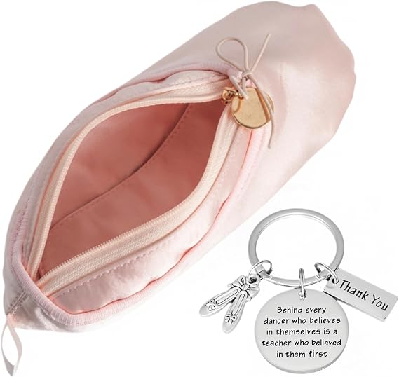 Pink Ballet Dance Shoe Makeup Bag Recital Gifts for Girls Women, Ballerina Slipper Pouch Dancer Stuff (Thanks 1)