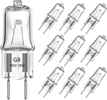 AHEVO G8 Light Bulbs 35Watt 120Volt Halogen Light Bulb G8 Base Bi-Pin Shorter 35W T4 JCD Warm White Under Cabinet Puck Lighting Replacements,10Pack